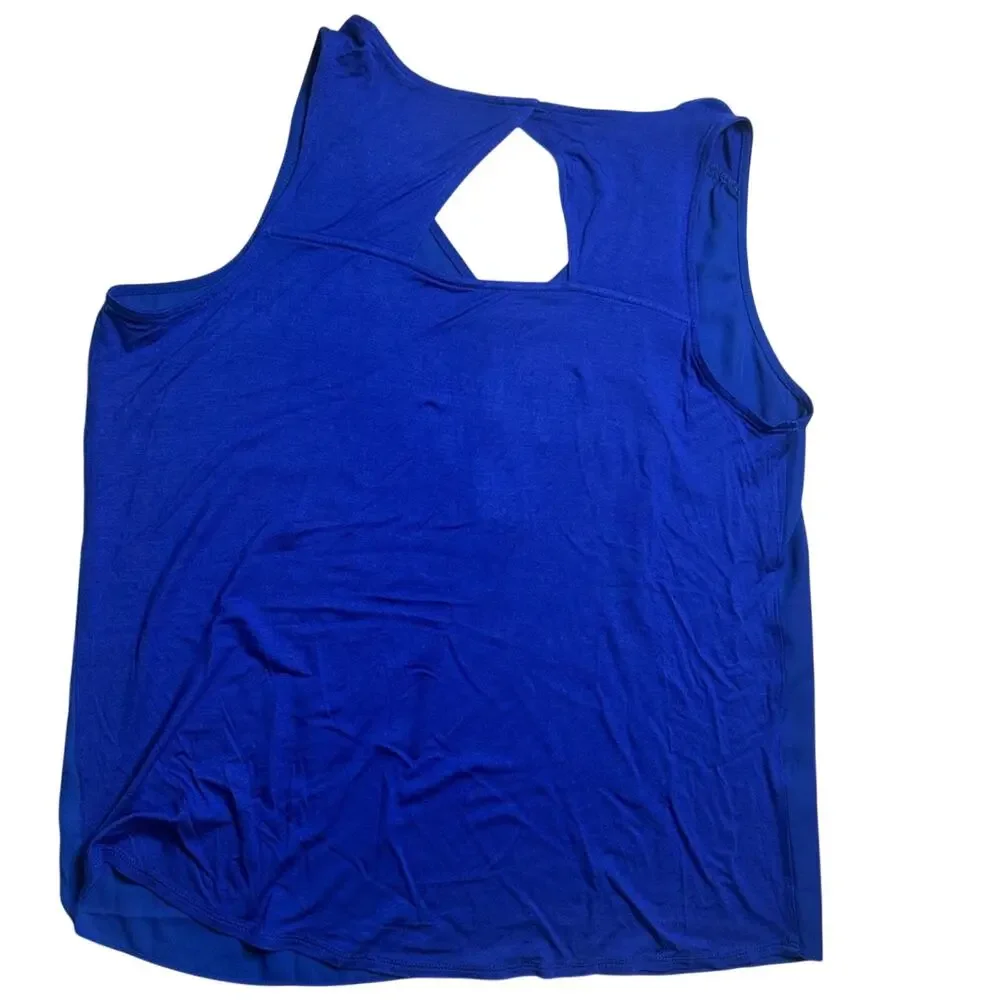 Cobalt Blue Sleeveless Blouse ✨ Zip Front Chic Work Top Summer Office - Picture 3 of 7